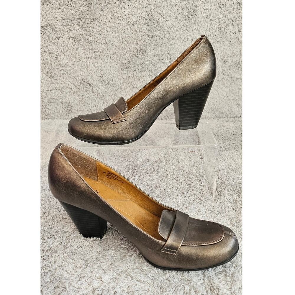 Eurosoft by Sofft Blocked Heeled Leather Slip On Penny‎ Loafer Women Sz 9 Bronze